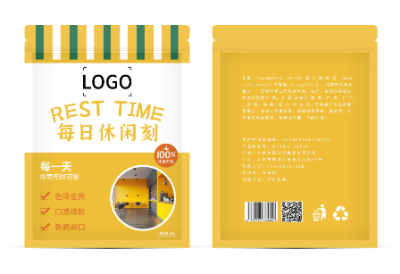 黃色簡約豎條芒果幹包裝(zhuang)袋設(shè)計(ji)